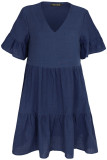 Fashion Sexy Solid Split Joint V Neck Pleated Dresses