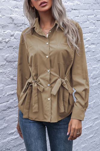 Fashion Street Solid Split Joint Frenulum Turndown Collar Tops