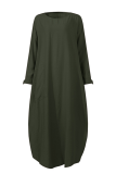 Casual Vintage Solid Buttons Slit O Neck Dresses