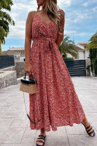 Fashion Street Print Split Joint V Neck A Line Dresses
