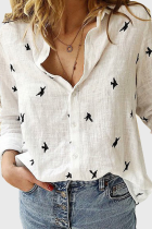 Casual Print Buckle Turndown Collar Tops