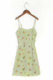 Fashion Sweet Plaid Floral Split Joint Strapless A Line Dresses