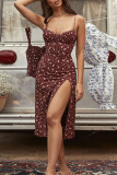 Fashion Street Print Slit Spaghetti Strap Printed Dresses