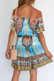 Fashion Elegant Print Split Joint Off the Shoulder A Line Dresses