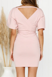 Fashion Elegant Solid Split Joint With Belt V Neck Wrapped Skirt Dresses
