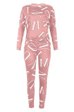 Fashion Casual Letter Oblique Collar Long Sleeve Two Pieces
