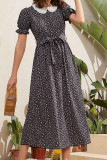 Fashion Street Print Split Joint O Neck Waist Skirt Dresses