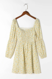 Fashion Sweet Floral Split Joint Square Collar Waist Skirt Dresses