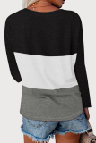Casual Color Lump Split Joint V Neck Tops