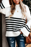 Fashion Street Striped Split Joint Half A Turtleneck Tops