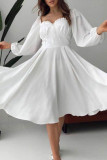 Fashion Elegant Solid Split Joint Square Collar A Line Dresses