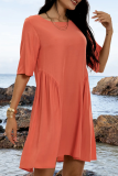 Casual Solid Split Joint Fold O Neck A Line Dresses