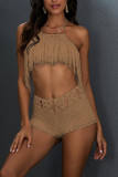 Fashion Sexy Solid Frenulum Swimwears Cover Up