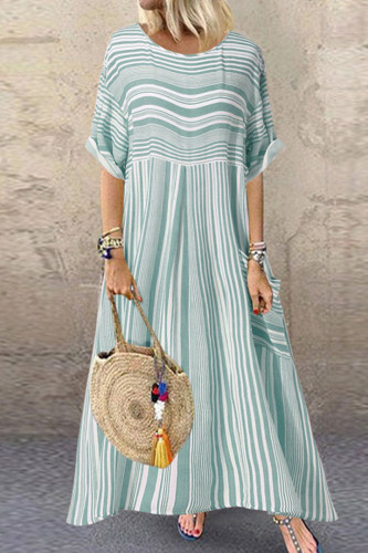 Fashion Casual Striped Split Joint O Neck A Line Dresses