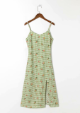 Elegant Floral Slit V Neck A Line Dresses