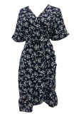 Fashion Street Print Split Joint V Neck Irregular Dresses