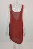 Fashion Casual Solid Draw String U Neck Straight Dresses