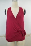 Fashion Street Solid Frenulum V Neck Tops
