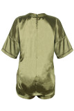 Fashion Living Solid Split Joint O Neck Short Sleeve Two Pieces