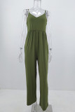 Fashion Street Solid Split Joint V Neck Loose Jumpsuits