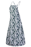 Fashion Casual Print Slit Spaghetti Strap A Line Dresses