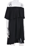 Fashion Elegant Solid Split Joint Flounce Off the Shoulder A Line Dresses