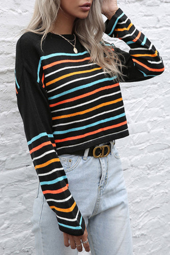 Fashion Street Striped Split Joint O Neck Tops