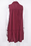 Fashion Casual Solid Split Joint Turndown Collar A Line Dresses