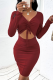 Fashion Street Solid Frenulum Fold V Neck Wrapped Skirt Dresses