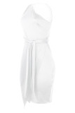 Fashion British Style Solid Split Joint One Shoulder Irregular Dresses