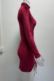 Fashion Elegant Solid Split Joint Fold Half A Turtleneck Pencil Skirt Dresses