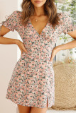 Fashion Sweet Print Slit V Neck A Line Dresses
