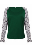 Fashion Casual Leopard Split Joint V Neck T-Shirts