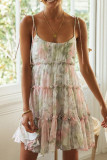 Fashion Bohemian Print Split Joint Spaghetti Strap Beach Dresses