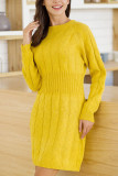 Fashion Daily Adult Solid O Neck Long Sleeve Knee Length Long Sleeve Dress Dresses