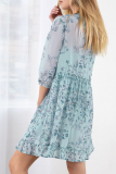 Fashion Elegant Floral Buckle Flounce O Neck A Line Dresses