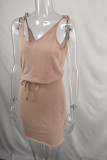 Fashion Casual Solid Split Joint V Neck A Line Dresses