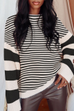 Casual Striped Solid Basic O Neck Tops Sweater