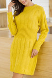Fashion Daily Adult Solid O Neck Long Sleeve Knee Length Long Sleeve Dress Dresses