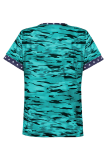 Casual Street Camouflage Print Hollowed Out Split Joint V Neck T-Shirts