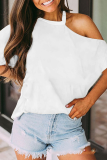Casual Solid Split Joint Asymmetrical Collar T-Shirts
