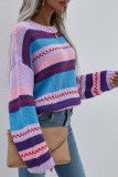 Fashion Casual Striped Split Joint O Neck Tops