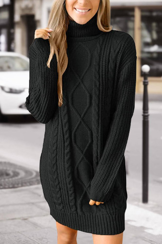 Fashion Casual Solid Split Joint Turtleneck Long Sleeve Dress Dresses