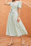 Elegant Plaid Lace With Belt Peter Pan Collar A Line Dresses