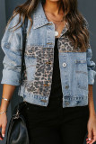 Fashion Street Leopard Split Joint Turndown Collar Denim