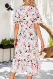 Casual Elegant Floral Buckle Flounce V Neck A Line Dresses