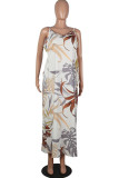 Fashion Casual Print Backless V Neck Princess Dresses