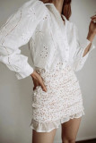 Fashion Street Solid Embroidered Turndown Collar Tops