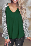 Fashion Casual Leopard Split Joint V Neck T-Shirts