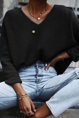 Fashion Casual Solid Pullovers V Neck Tops